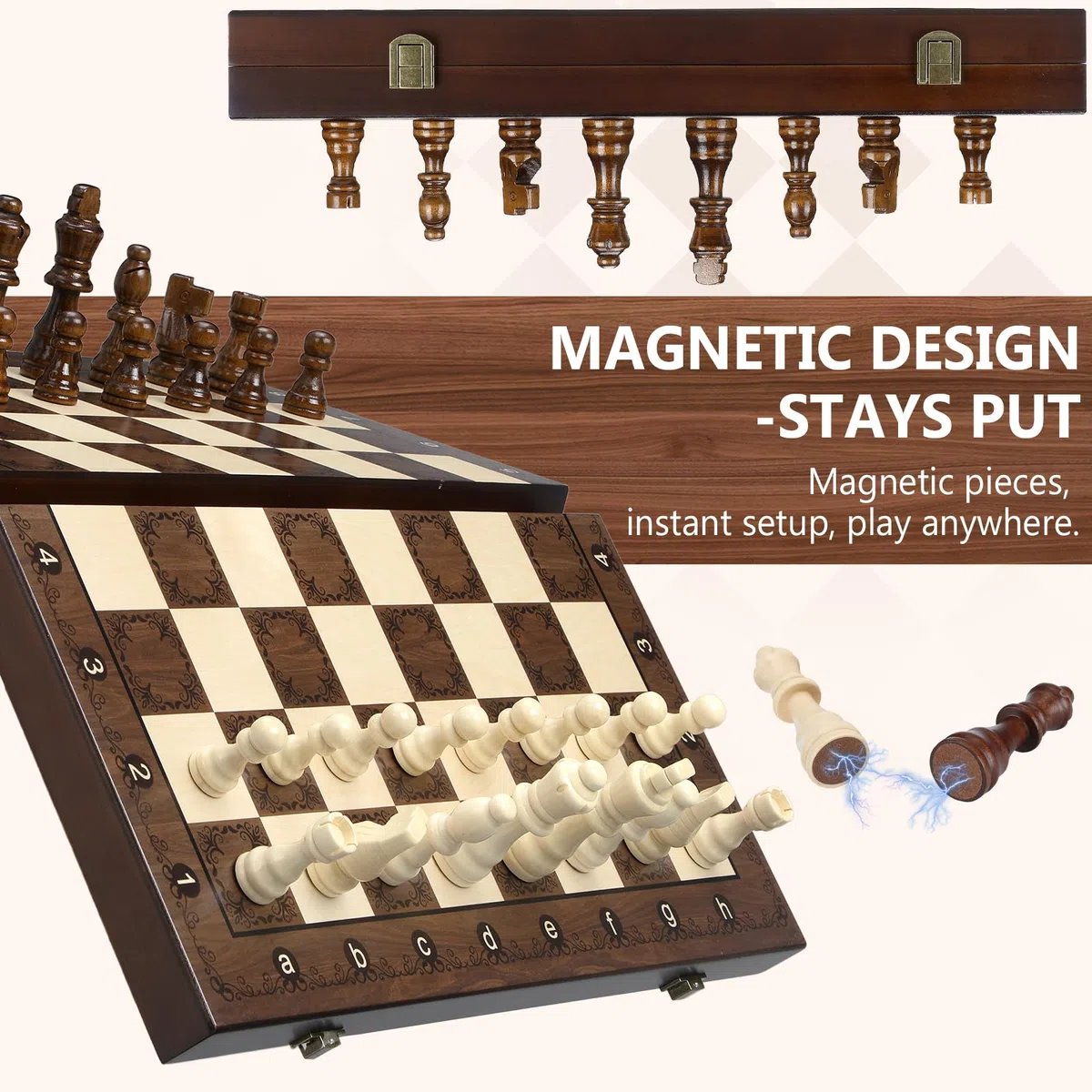 Peradix Magnetisches Schachspiel aus Holz,38CM Schach Klappbares Schachbrett,Schachspiel Hochwertig Riesenschach Chess Set mit Schachfiguren für Kinder