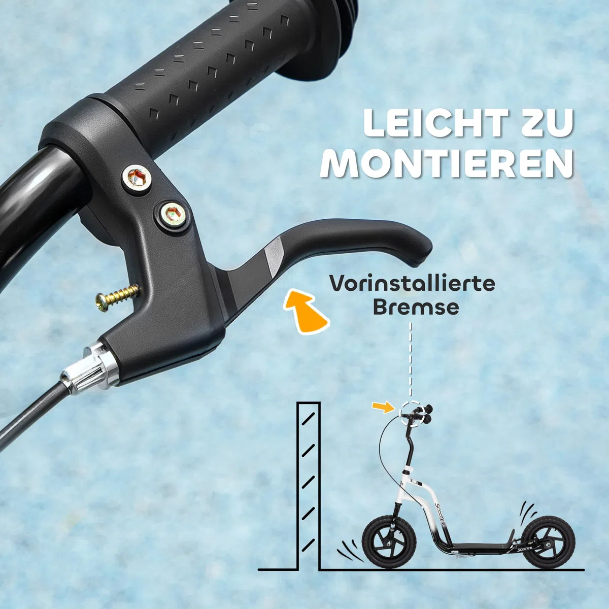 AIYAPLAY Kinderroller Scooter Tretroller Kickscooter mit verstellbarem Lenker, großen Rädern und Handbremse 12 Zoll Cityroller für 5-12 Jahren Jungen und Mädchen