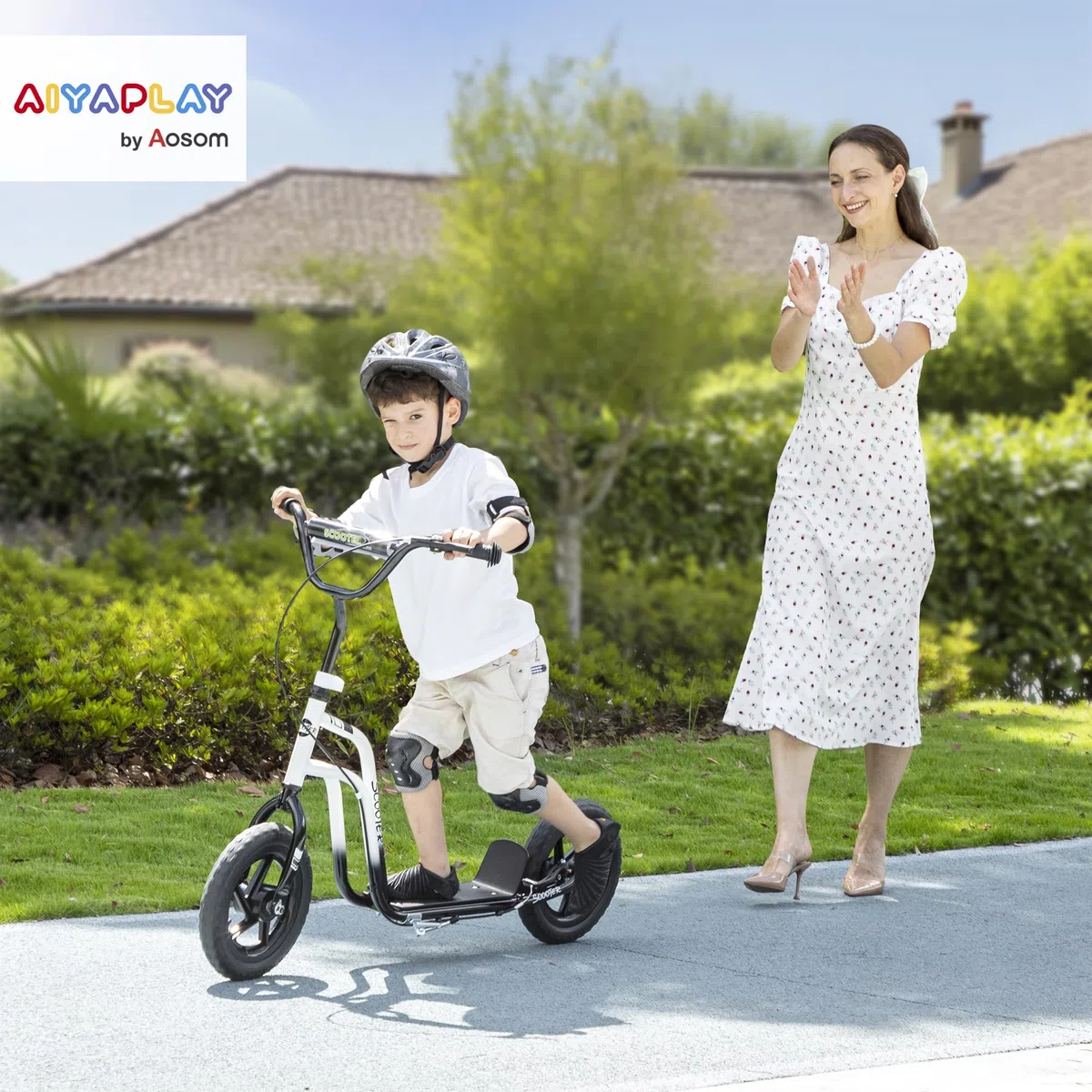 AIYAPLAY Kinderroller Scooter Tretroller Kickscooter mit verstellbarem Lenker, großen Rädern und Handbremse 12 Zoll Cityroller für 5-12 Jahren Jungen und Mädchen