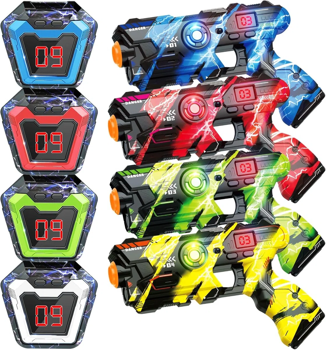 Laser Tag, Lasertag Set Spielzeug Pistole für Kinder und Erwachsene, 4er-Set Multifunktion Laser Tag Sets mit Sprühfunktion und LED-Bildschirm, Spaß Spielzeug Geschenk für Kinder 8-12+ Jungen Mädchen