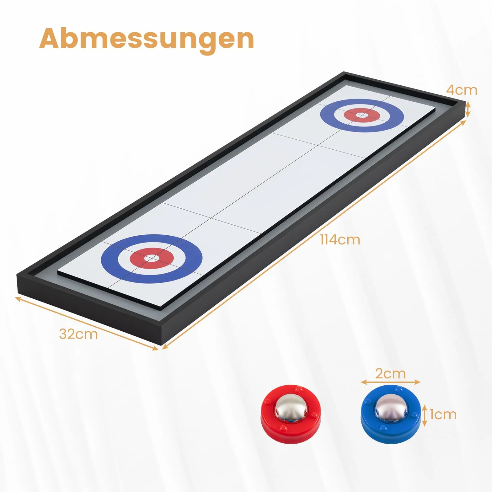 COSTWAY 2 in 1 Shuffleboard & Curling, 114 x 32 cm Brettspiele mit 8 Pucks, tragbares Tisch-Shuffleboard, Table Top Game aus Holz, Tischkegelspiel für Kinder, Erwachsene