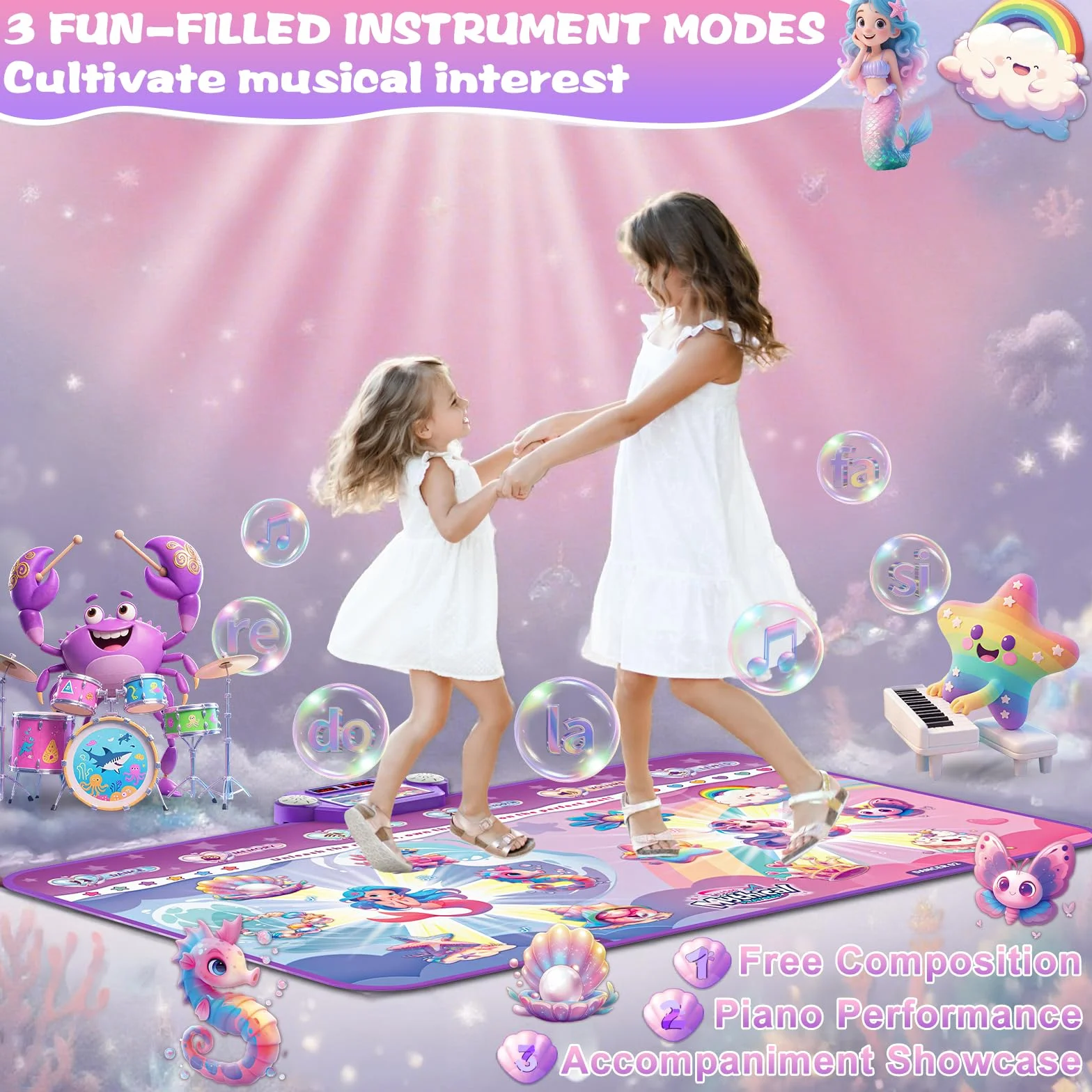 2026 Upgraded Bluetooth Tanzmatte für 2 Kinder, Rechargeable 2-Spieler Interaktiv tanzmatten (4 Upgraded-Modi), Kindertanzmatten mit LED Batterie box, Geburtstag Geschenk für Mädchen/Jungen 3-12, Pink