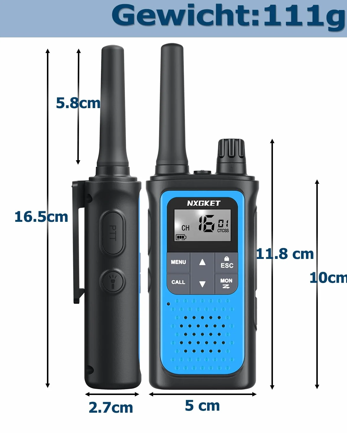 Walkie Talkie PMR446 Lizenzfrei Funkgeräte für Erwachsene Kinder,NXGKET ZX-808 Walki Talki Aufladbar mit 1800mAh Akku, 5km Reichweite 16 KanäLe mit Drehknopf für Abenteuer im Freien, Camping, Wandern