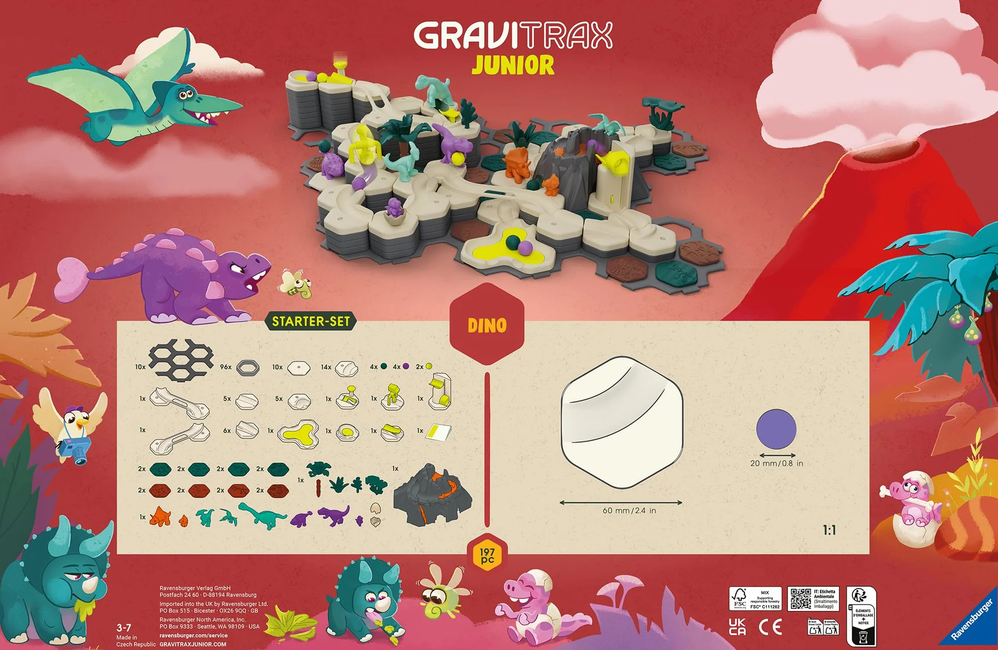 Ravensburger GraviTrax Junior Starter-Set XXL Dino 24845 - Kugelbahn ab 3 Jahre - Murmelbahn und Konstruktionsspielzeug für Kinder, Dino Geschenk für Jungen und Mädchen