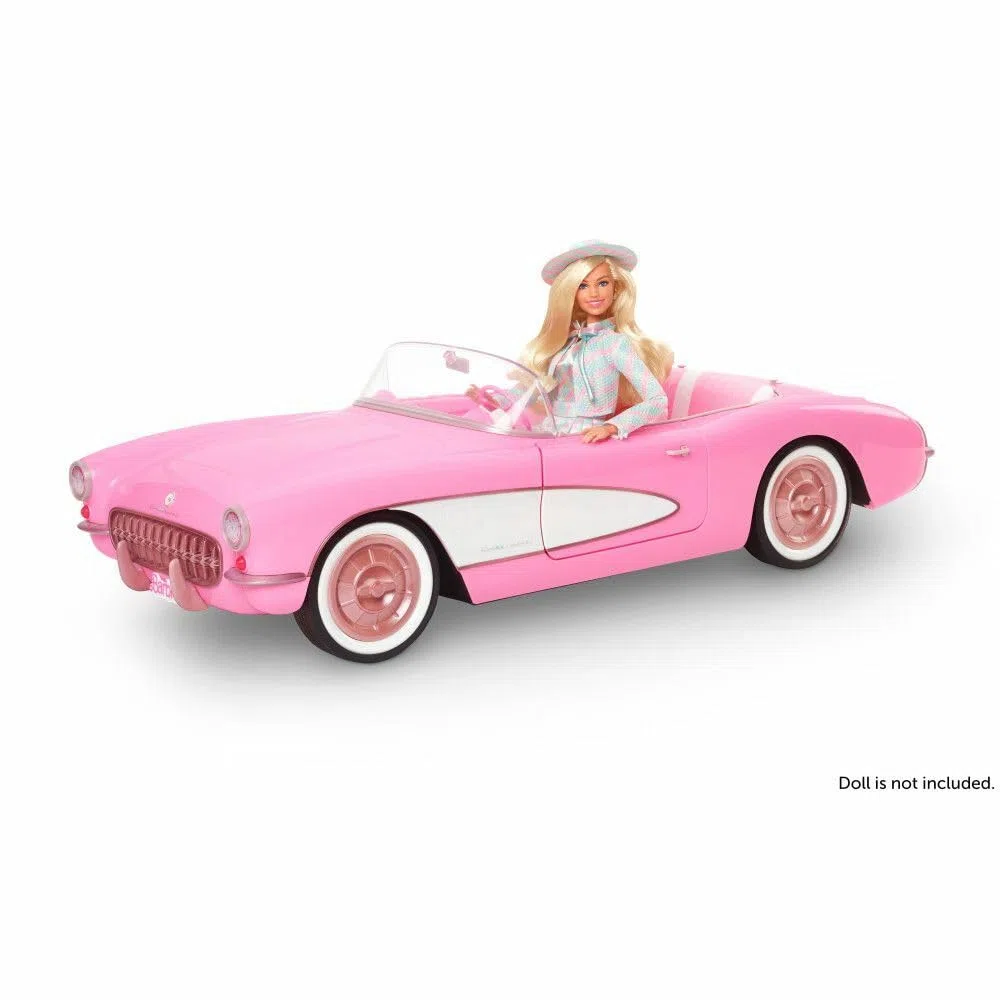 Barbie Corvette - Kaugummipinkes Cabrio, Platz für 4 Puppen, öffnende Türen, drehbares Lenkrad, Retro-Lackierung, Luxus-Interieur, für Sammler, HPK02