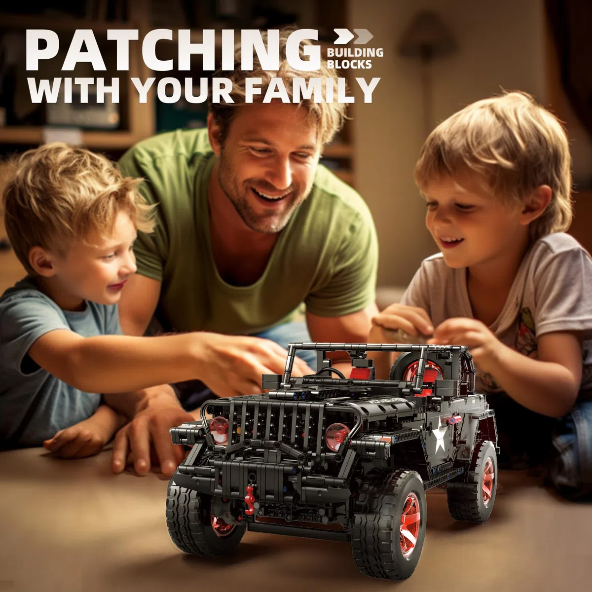 MOCBROPCS Technik Geländefahrzeug Bausteinspielzeug Offroad-Fahrzeug Wrangler Schwarzer Krieger Bausätze im Maßstab 1/8, Geschenk für Erwachsene und Teenager ab 14 Jahren (2272 Teile)