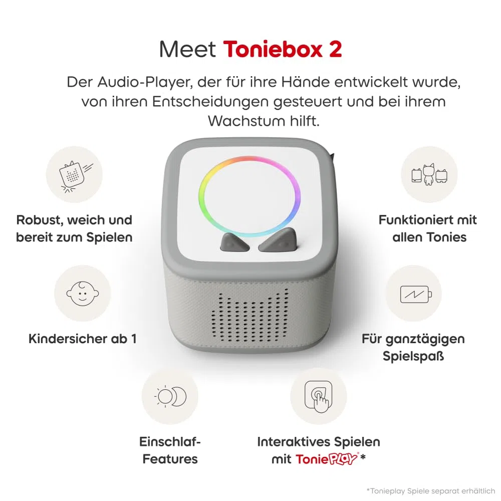 tonies Toniebox 2 Tonieplay Bundle Incl. 1 Tonieplay Spiel + Controller: Paw Patrol, Mondgrau, Audioplayer für Hörbücher, Lieder, Einschlafen und Tonieplay für Kinder