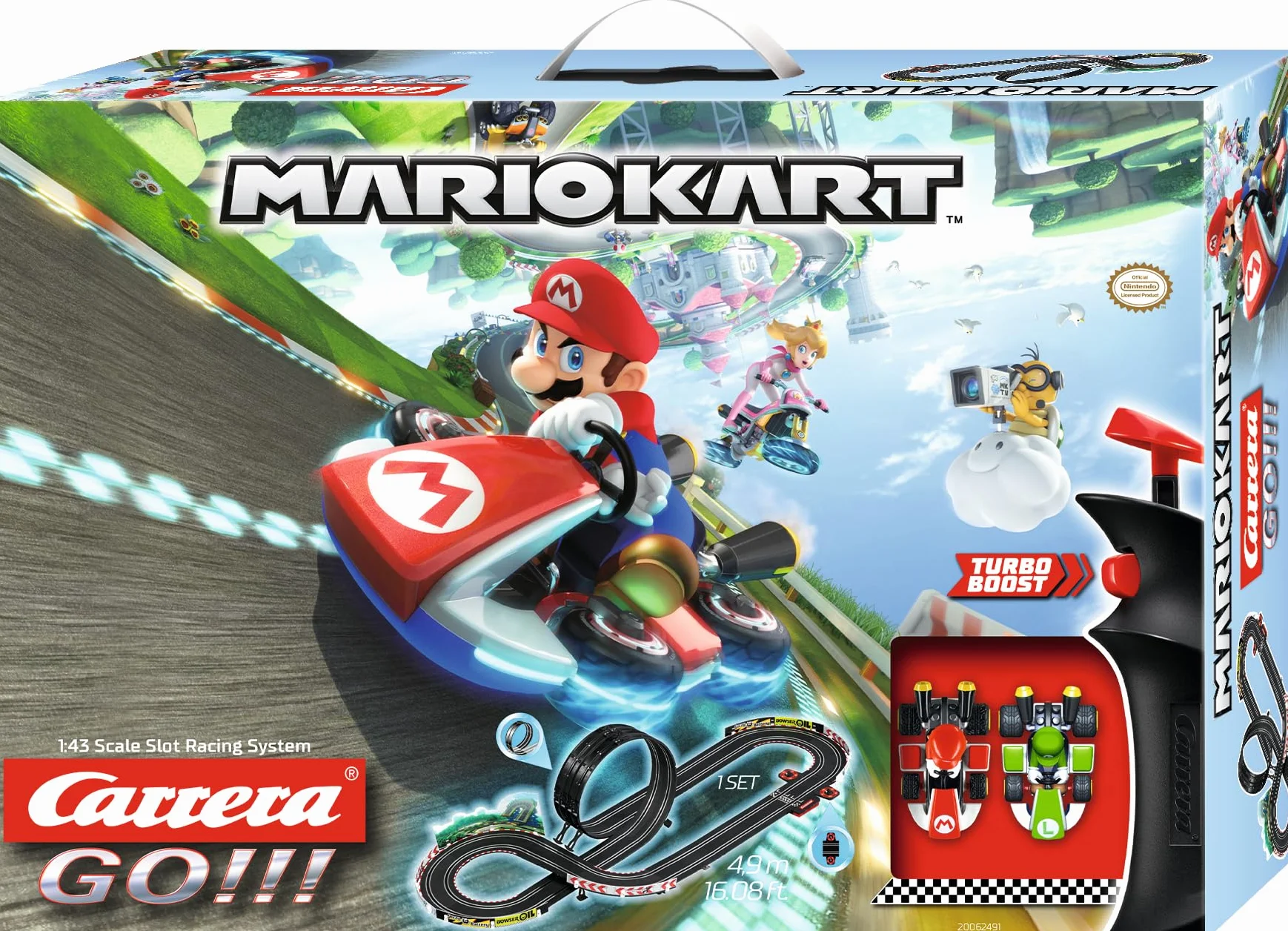 Carrera 20062491 GO!!! Nintendo Mario Kart 8 Rennstrecken-Set | 4,9m elektrische Carrerabahn mit Mario & Luigi Spielzeugautos | mit 2 Handreglern & Streckenteilen | Spielzeug für Kinder ab 6 Jahren