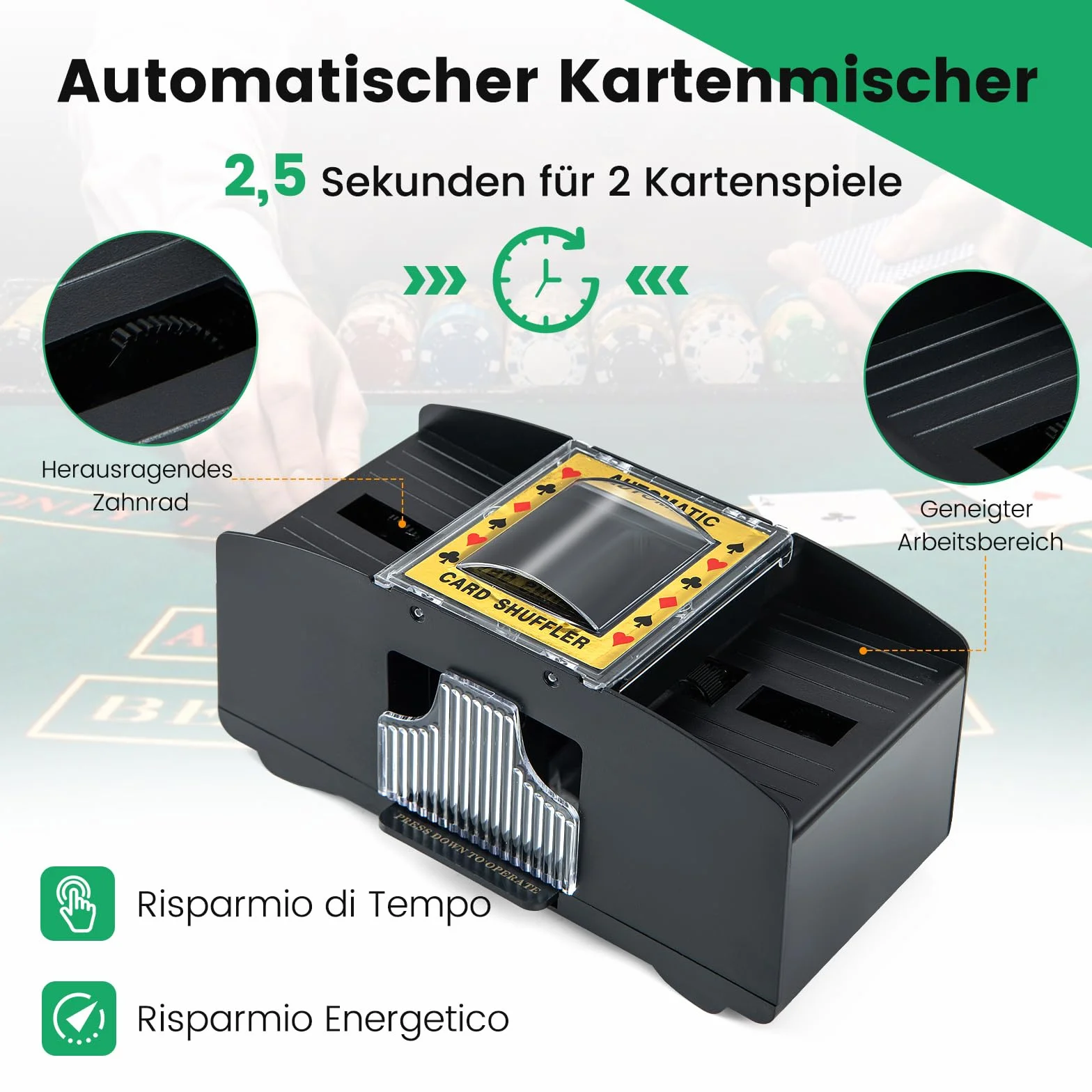 DREAMADE Pokerkoffer mit 300 Laser Poker Chips/ 2 Pokerkarten Set/Kartenmischer/Kartengeber/Spielmatte/ 5 Würfel/ 3 Dealer-Buttons, Poker Komplett Set Pokerset Profi Texas Hold'em (300 Chips)