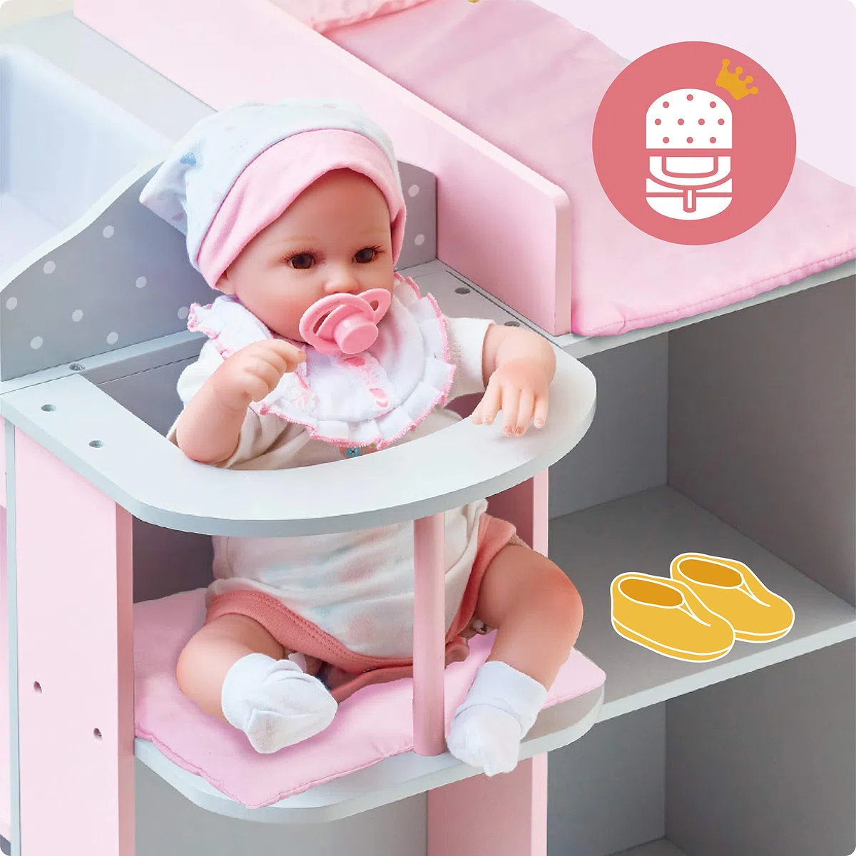 Olivia's Little World Puppen-Wickelkommode, Wickeltisch, Wickelstation Spielcenter Für Puppen Rosa Mit Puppen-Hochstuhl Und Mobile Puppenzubehör Für Kinder TD-0203AG