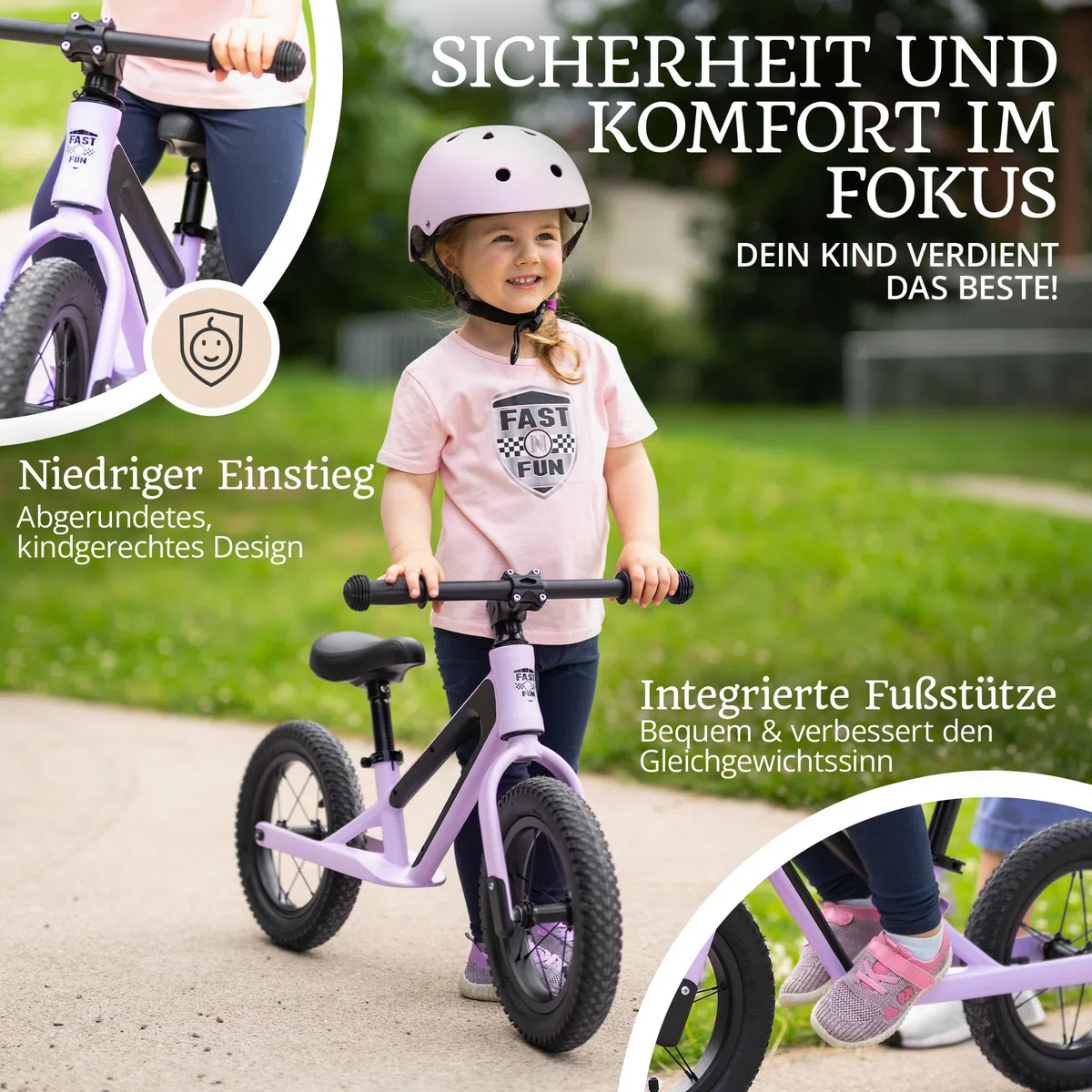 Laufrad ab 2 Jahre bis 50kg Kinderfahrrad Laufräder | Balance Bike 12" Tragegriff Fußstütze ergonomischer Sitz [höhenverstellbar] Luftreifen Lauflernrad Outdoor Spielzeug Fahrrad Kinder