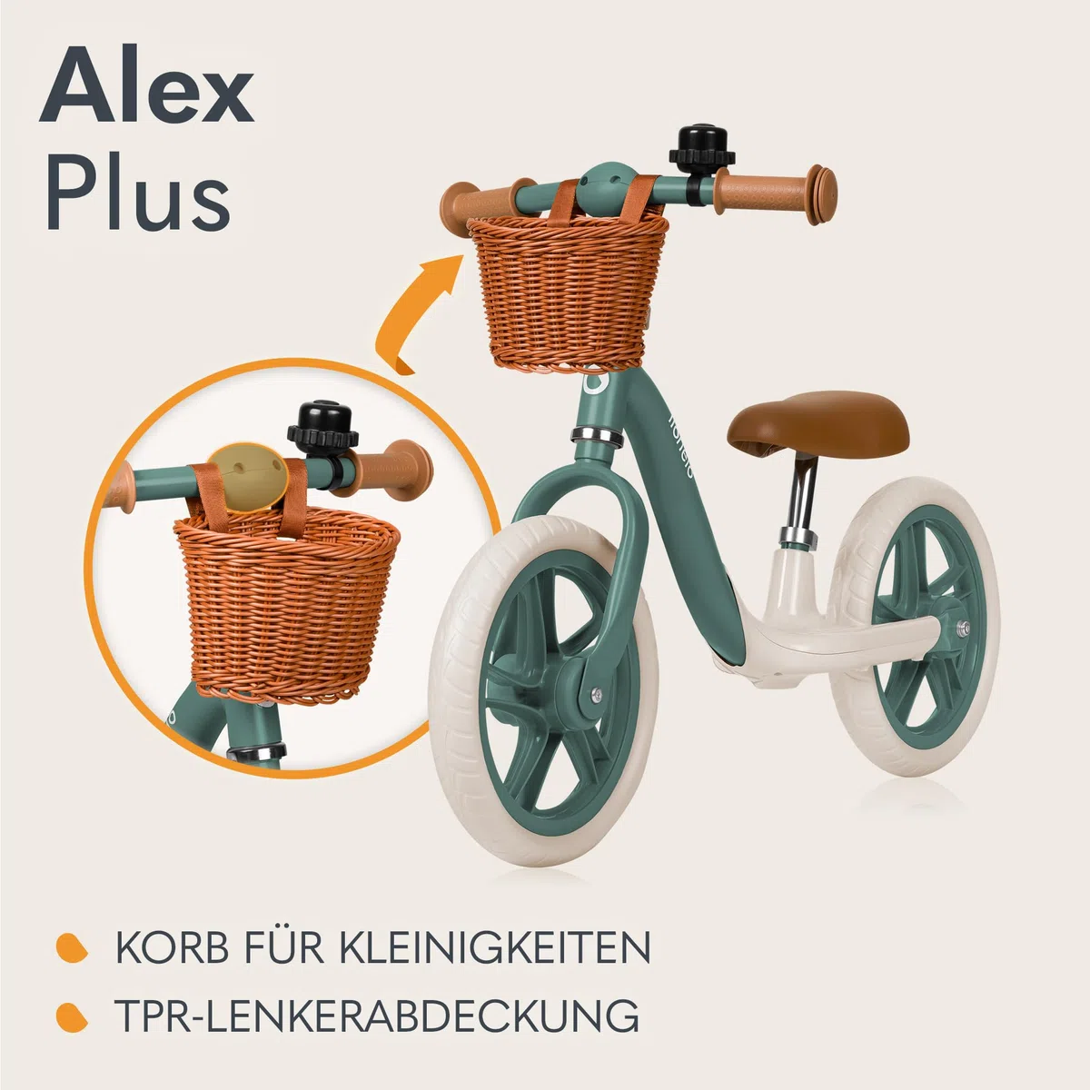 Lionelo Alex Plus Kinderlaufrad bis 30 kg, ab 3 Jahren, Eva-Schaumstoffräder 30,5 cm, Trittbrett Korb Verstellbarer Sitz und Lenker, Rutschfester Griff, Leicht 3,4 kg