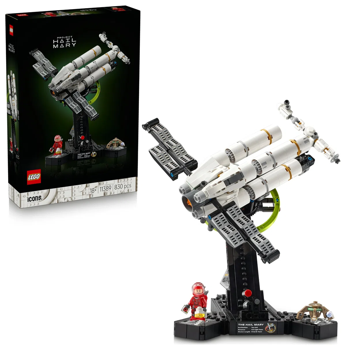 LEGO Icons Der Astronaut - Miniatur Raumschiff Modellbau für Erwachsene - Austellungsset inkl. Ryland Grace Minifigur & Rocky Figur - Science Fiction Geschenk für Film- und Buchfans - 11389