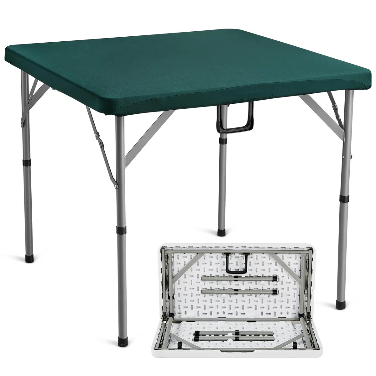 VEVOR Mahjong-Tisch, Klappbarer Kartentisch für 4 Spieler mit Verschleißfester Grüner Tischplatte, Tragbarer, Zweifach Quadratischer Dominotisch mit Tragegriff 86 x 86 x 74 cm Domino-Tisch