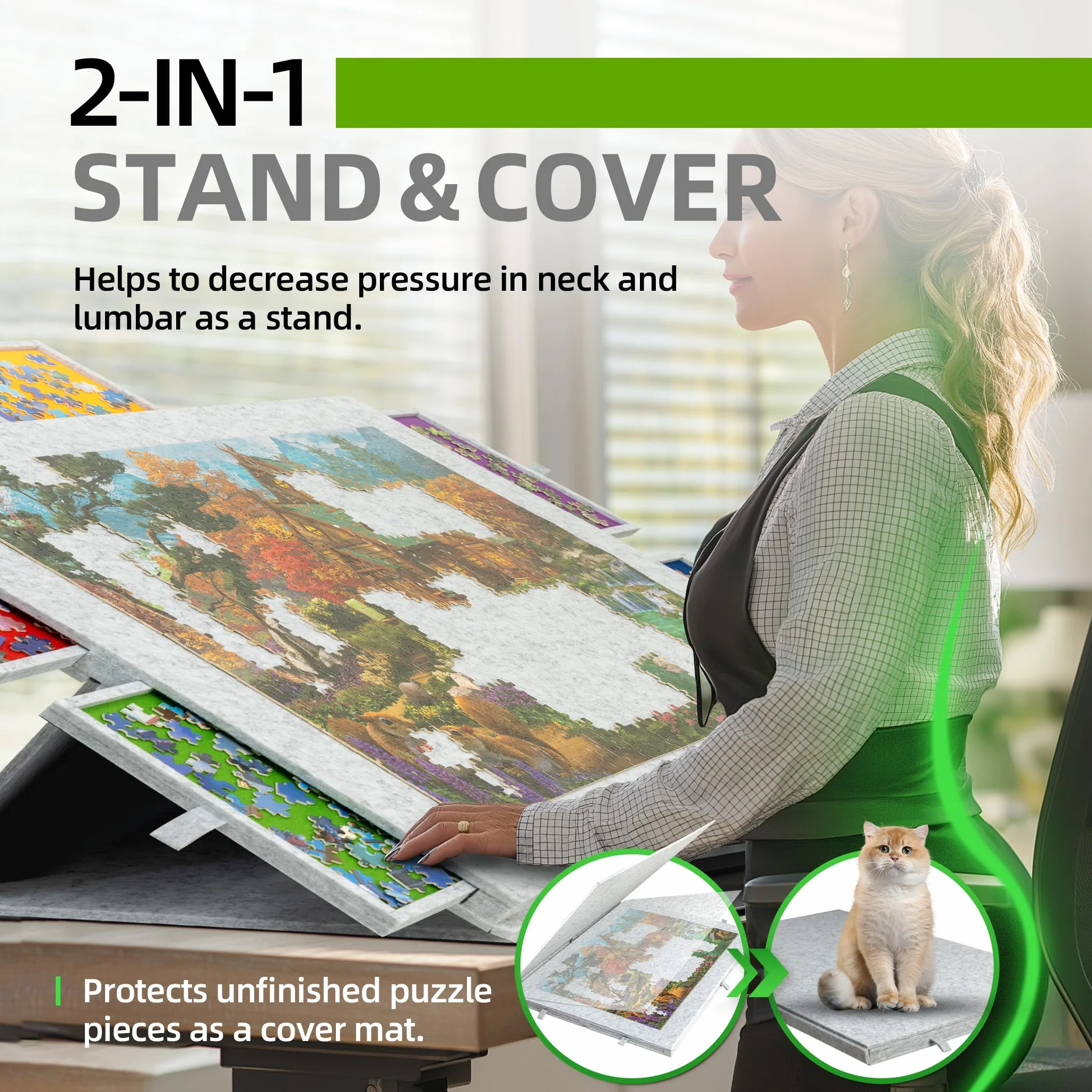 Lavievert 1500 Teile geneigtes Puzzlebrett mit 2-in-1 Design Ständer und Abdeckung und 6 Schubladen leichte Puzzle-Plattform, tragbarer Puzzletisch für Erwachsene mit Filz-Puzzle-Schutz - Hellgrau