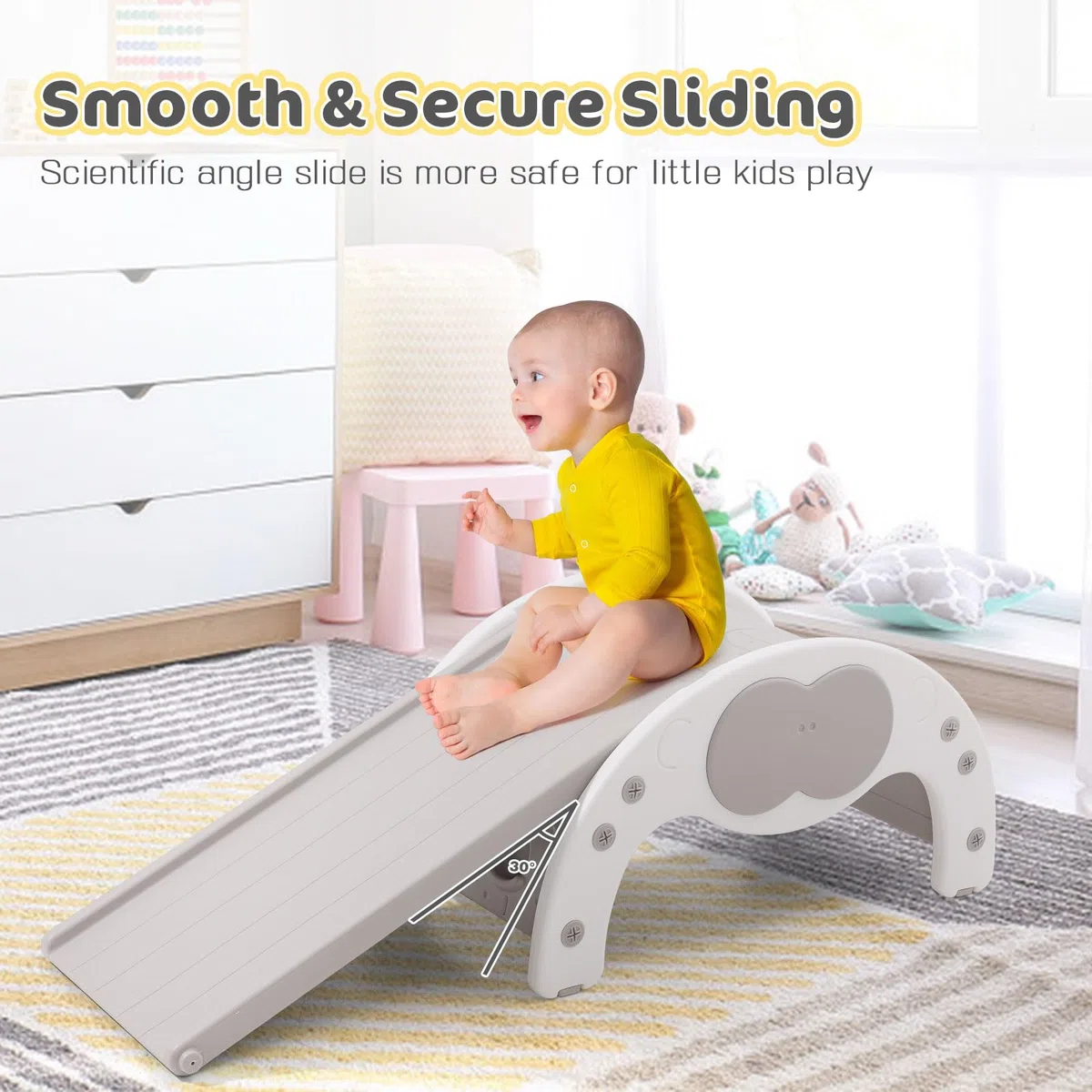 Klettergerüst Indoor mit 2 Doppelseitigen Kletterbrettern, 3 in 1 Kinderrutsche, Baby Klettergerüst, Grau