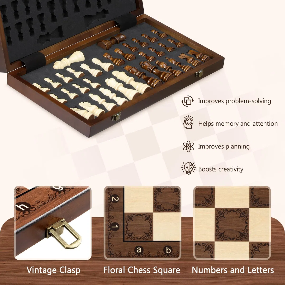 Peradix Magnetisches Schachspiel aus Holz,38CM Schach Klappbares Schachbrett,Schachspiel Hochwertig Riesenschach Chess Set mit Schachfiguren für Kinder