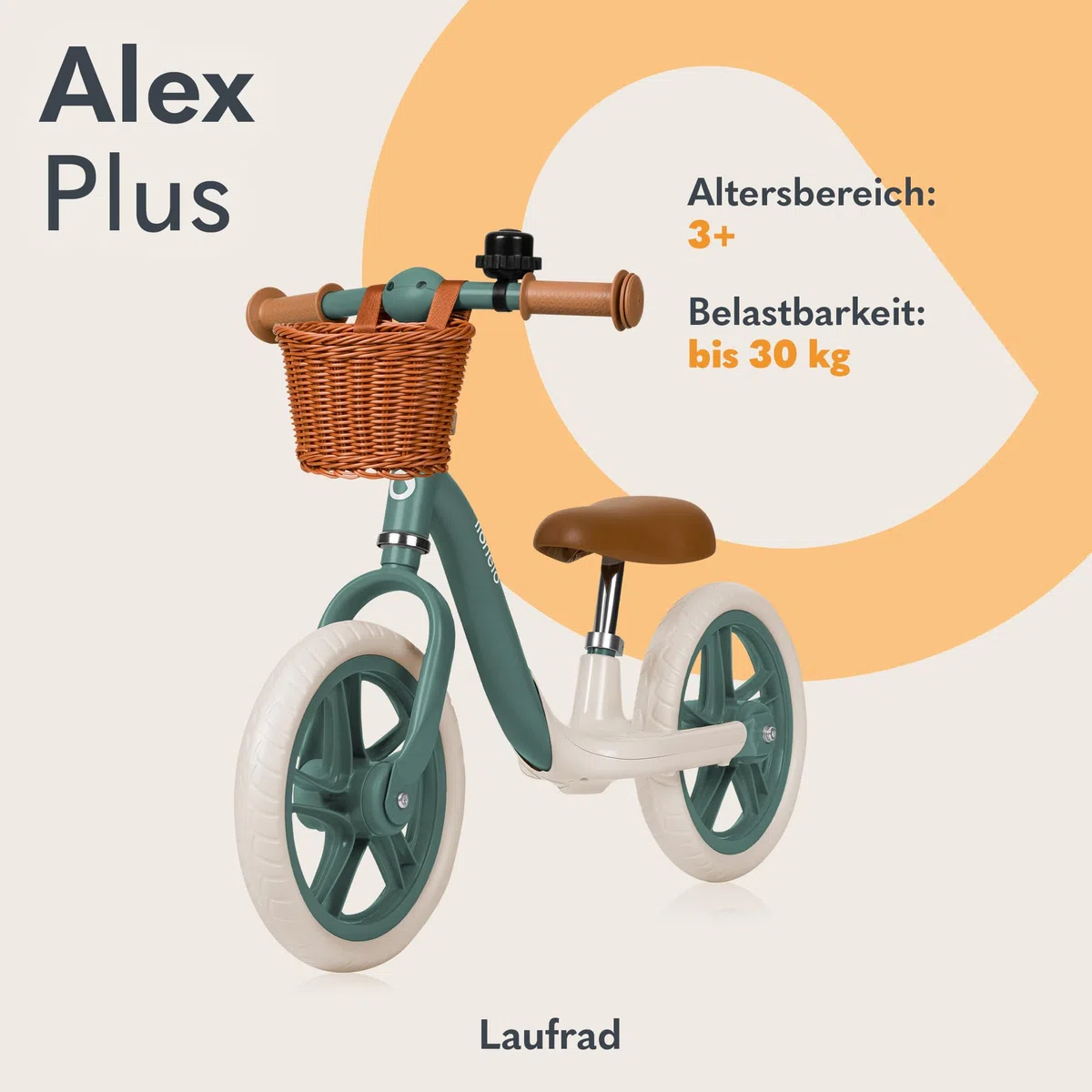 Lionelo Alex Plus Kinderlaufrad bis 30 kg, ab 3 Jahren, Eva-Schaumstoffräder 30,5 cm, Trittbrett Korb Verstellbarer Sitz und Lenker, Rutschfester Griff, Leicht 3,4 kg