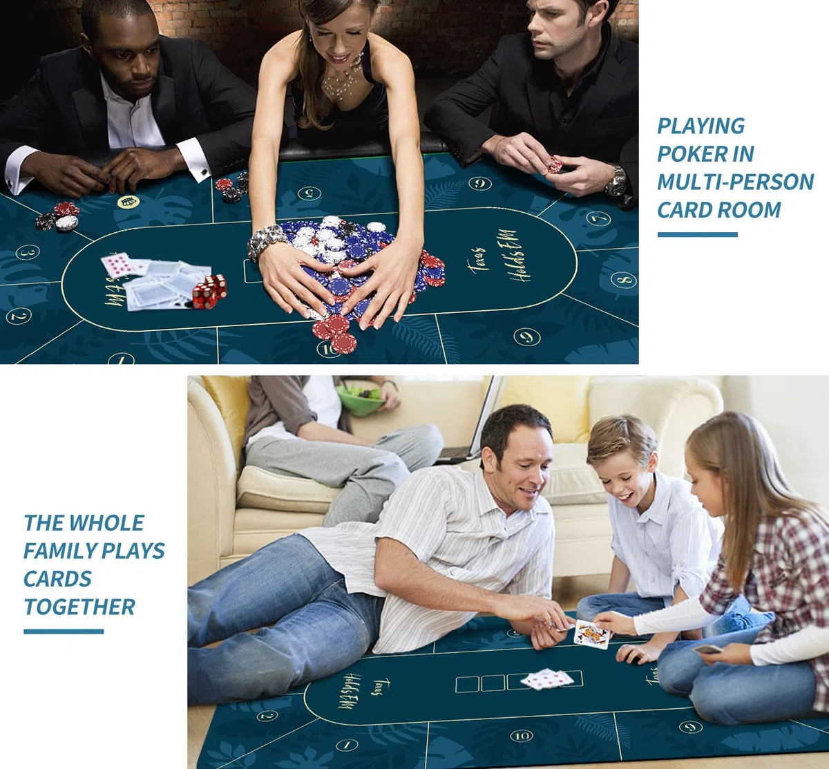 LaiEr Poker Matte Große Größe Tabelle Matte Texas Hold'em Poker Gummimatte Poker Topper für Tische Folding Super Portable Poker Tisch Blackjack Top Layout Mehrere Größe Auswahl(180 * 90 * 0.2cm,Blue)