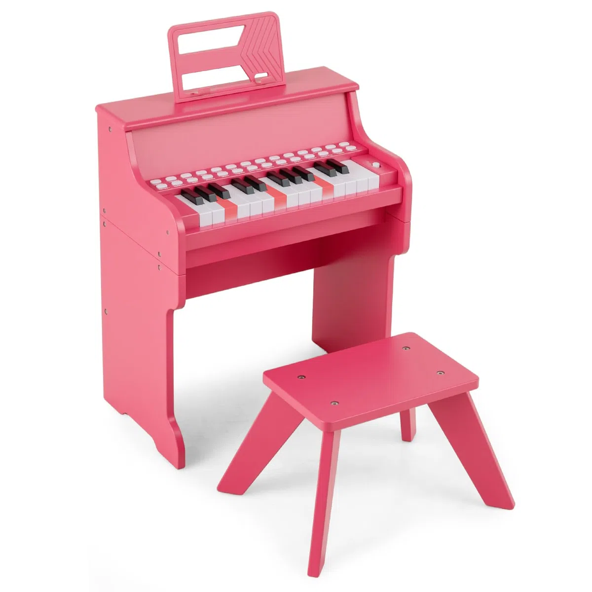 COSTWAY 25-Tasten Keyboard Kinder, elektronisches Kinderklavier mit Hocker, verstellbarem Mikrofon & Notenständer & Lehrmodus , Kinderpiano Klaviertastatur für Kinder ab 3 Jahren (Rosa)