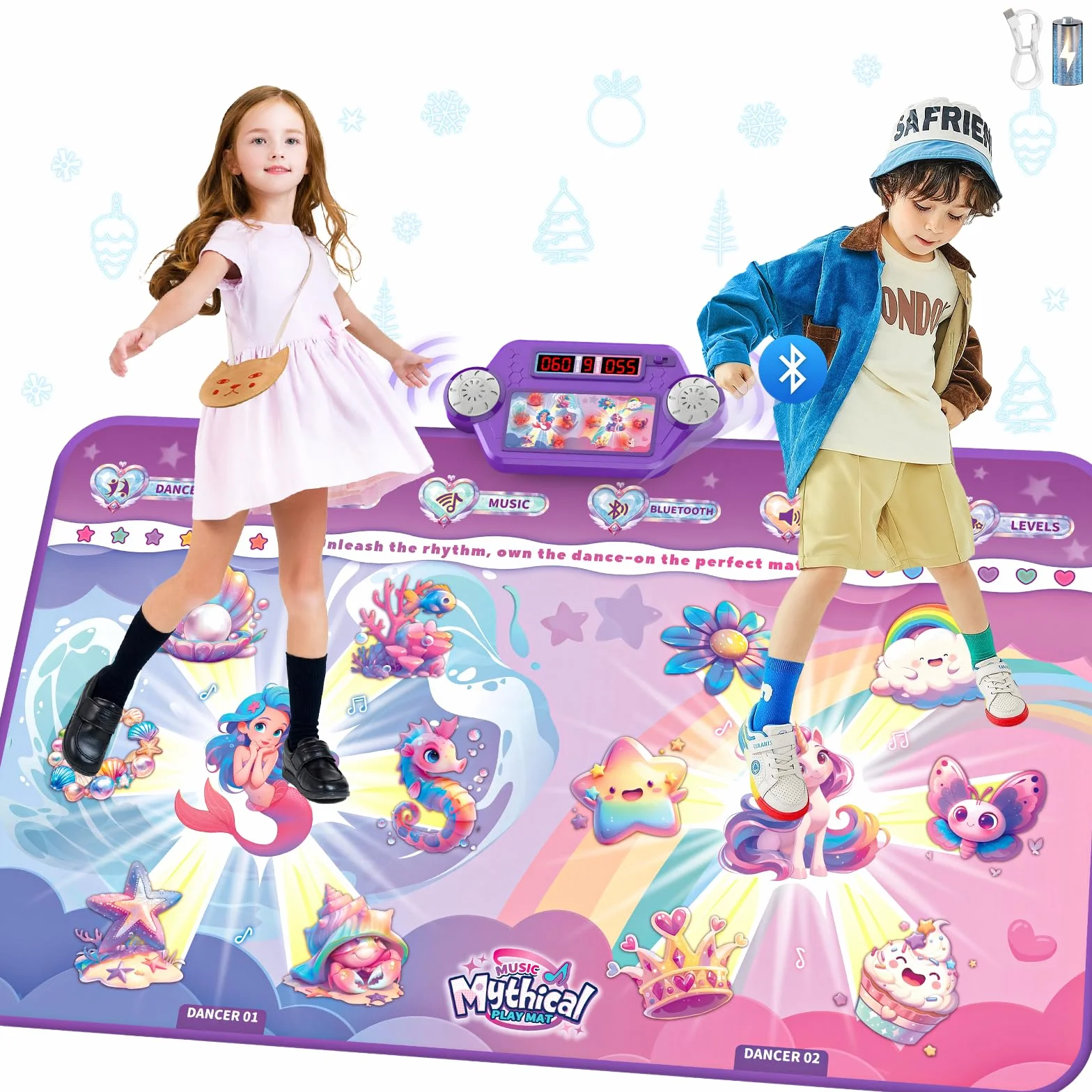 2026 Upgraded Bluetooth Tanzmatte für 2 Kinder, Rechargeable 2-Spieler Interaktiv tanzmatten (4 Upgraded-Modi), Kindertanzmatten mit LED Batterie box, Geburtstag Geschenk für Mädchen/Jungen 3-12, Pink