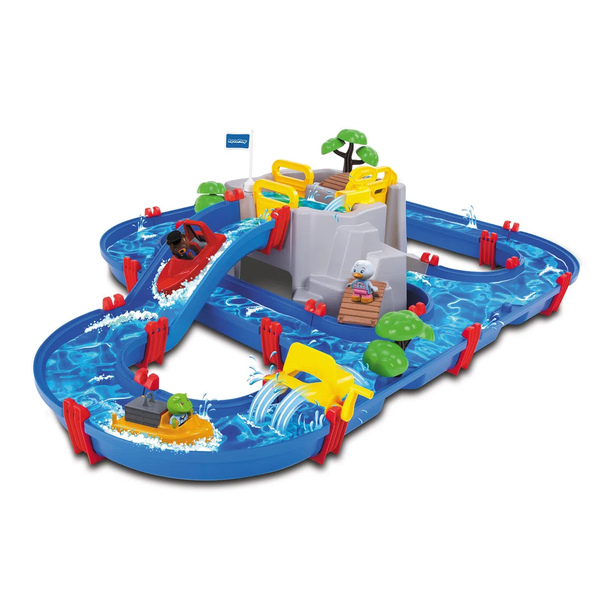 AquaPlay - Wasserbahn Set Bergsee - 42-teiliges Spieleset mit Bergsee, Wasserfall und geheimer Höhle & 2 Segelboote + 2 Figuren - Zubehör Wasserbahnen oder für die Badewanne