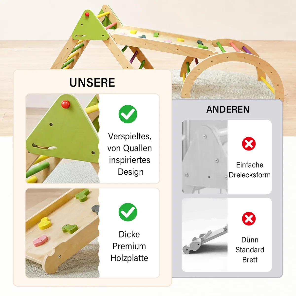Klettergerüst Indoor Spielset 7-in-1 Klettergerüst mit Rutsche,Bogen für Kleinkinder und Kinder