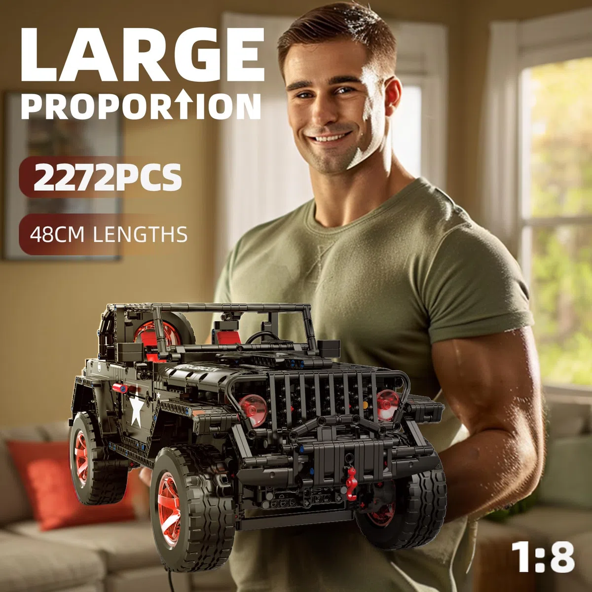 MOCBROPCS Technik Geländefahrzeug Bausteinspielzeug Offroad-Fahrzeug Wrangler Schwarzer Krieger Bausätze im Maßstab 1/8, Geschenk für Erwachsene und Teenager ab 14 Jahren (2272 Teile)