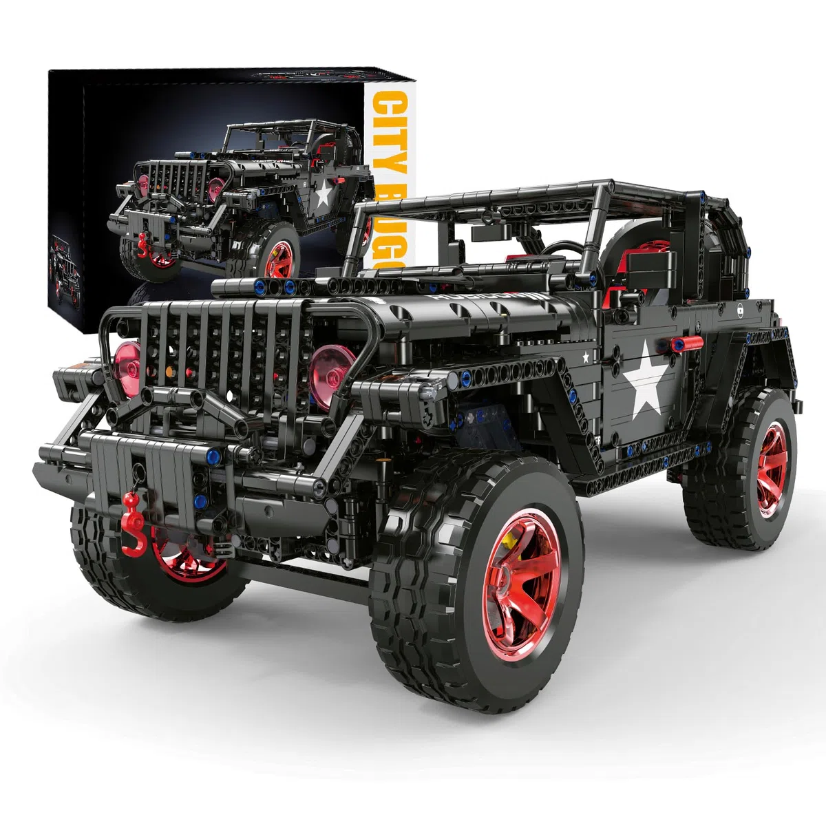 MOCBROPCS Technik Geländefahrzeug Bausteinspielzeug Offroad-Fahrzeug Wrangler Schwarzer Krieger Bausätze im Maßstab 1/8, Geschenk für Erwachsene und Teenager ab 14 Jahren (2272 Teile)