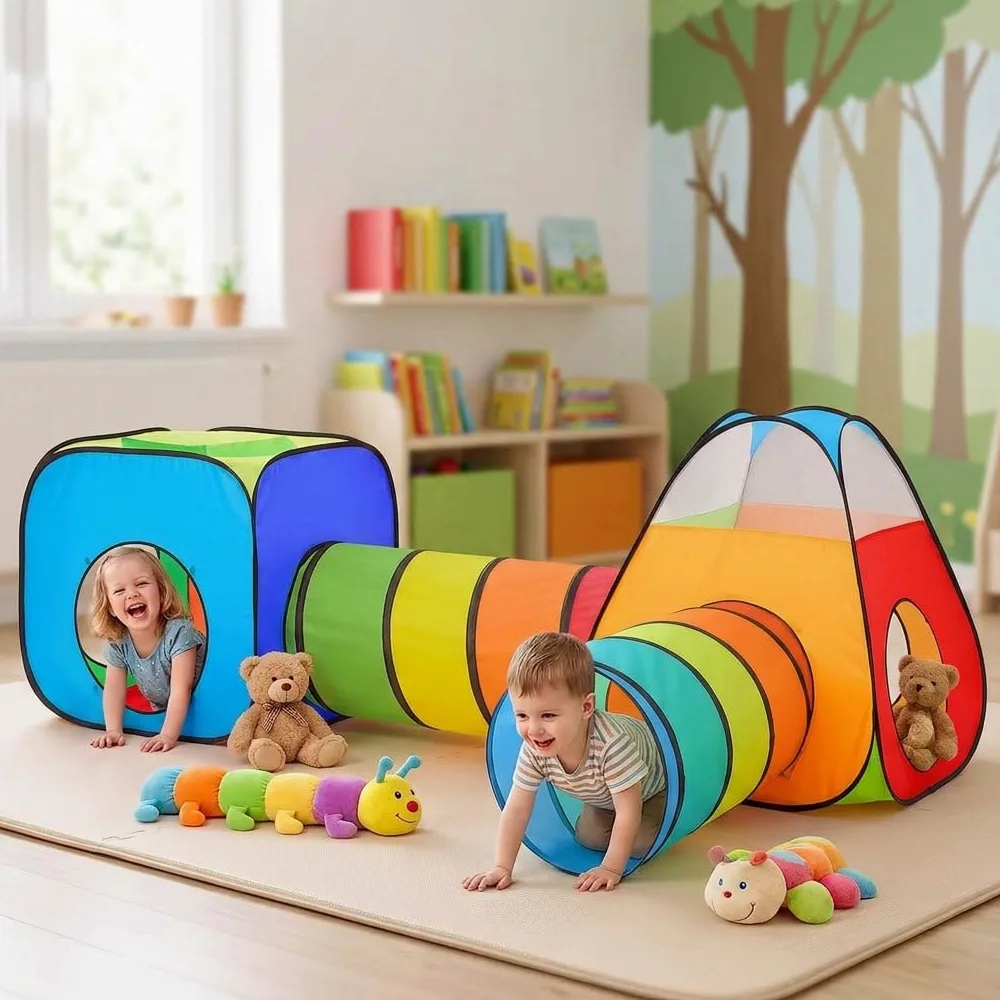 4 in 1 : Spielzelt Kinderzelt : Babyzelt mit krabbeltunnel : Teiliges Bällebad : Spielzelt Babyzelt : Spielhaus mit Zelt Tasche und Tunnel : Mehrfarbig B