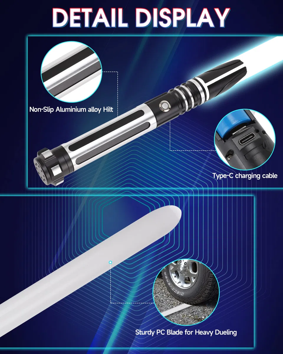 ANASABER Duellierendes Lichtschwert, Motion Control Laserschwert Für Erwachsene, Smooth Swing Lightsaber Mit 10 Tonfonts, RGB 12 Farben Wechselbar, Metallgriff, Für Halloween Cosplay Party, S9