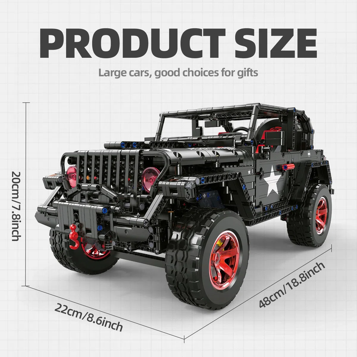 MOCBROPCS Technik Geländefahrzeug Bausteinspielzeug Offroad-Fahrzeug Wrangler Schwarzer Krieger Bausätze im Maßstab 1/8, Geschenk für Erwachsene und Teenager ab 14 Jahren (2272 Teile)