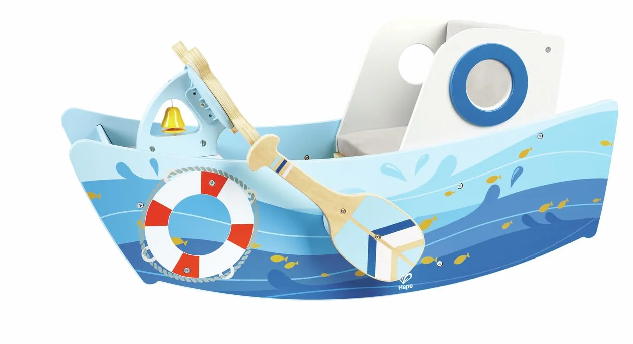 Hape Schaukelboot, fördert Balance und Motorik, mit funktionalen Ruderpaddeln und gepolstertem Sitz, Holz-Schaukelspielzeug ab 12 Monaten