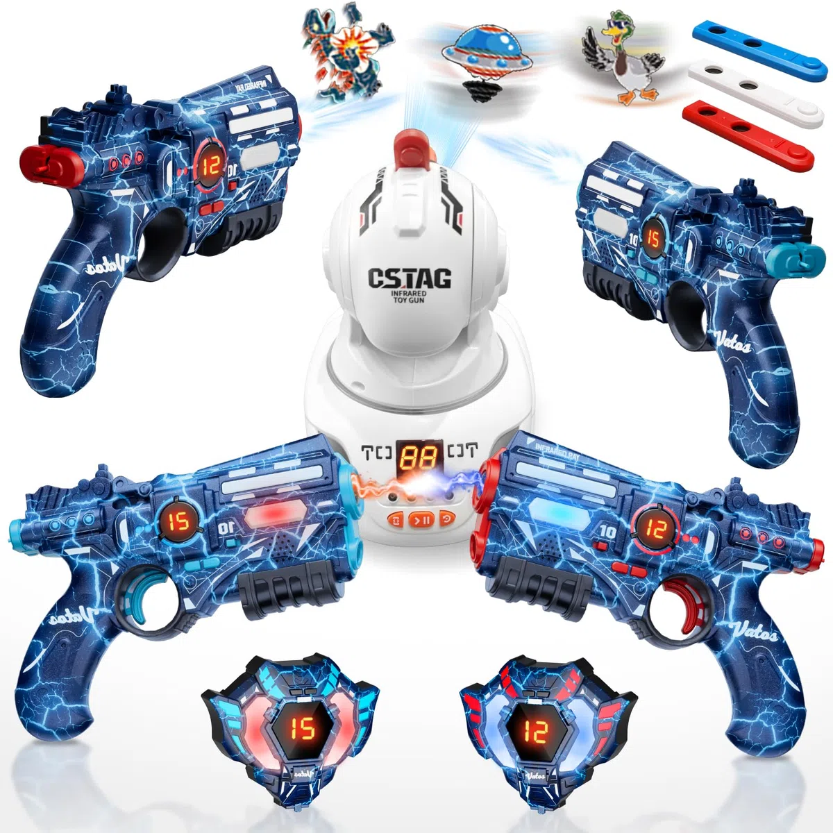 VATOS Wiederaufladbares Laser Tag Set mit Projektor, 2 Spieler Spielzeugpistole mit Projektor und digitaler LED-Punktanzeige, Schießspiele mit 3 Zielen, perfektes Familienspielzeug für Kinder