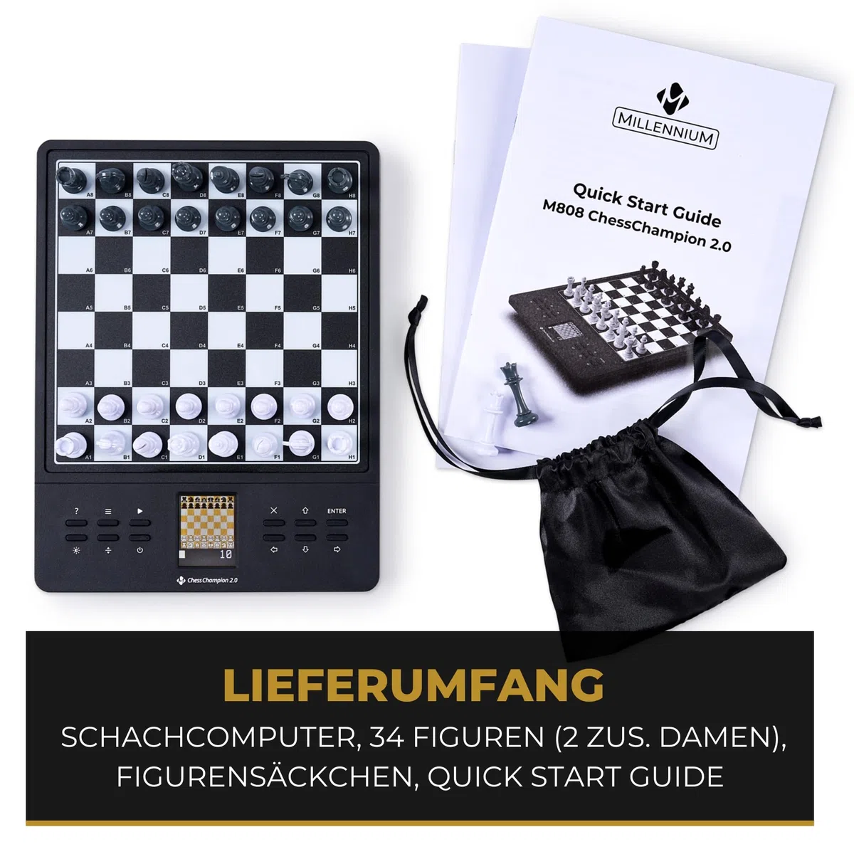 Millennium M808 ChessChampion 2.0– Dein Smarter Schachtrainer mit Tipps, Zugvorschlägen & Mini-Spielen – Perfekt für Einsteiger & Anfänger jeden Alters, 21cm Spielfläche