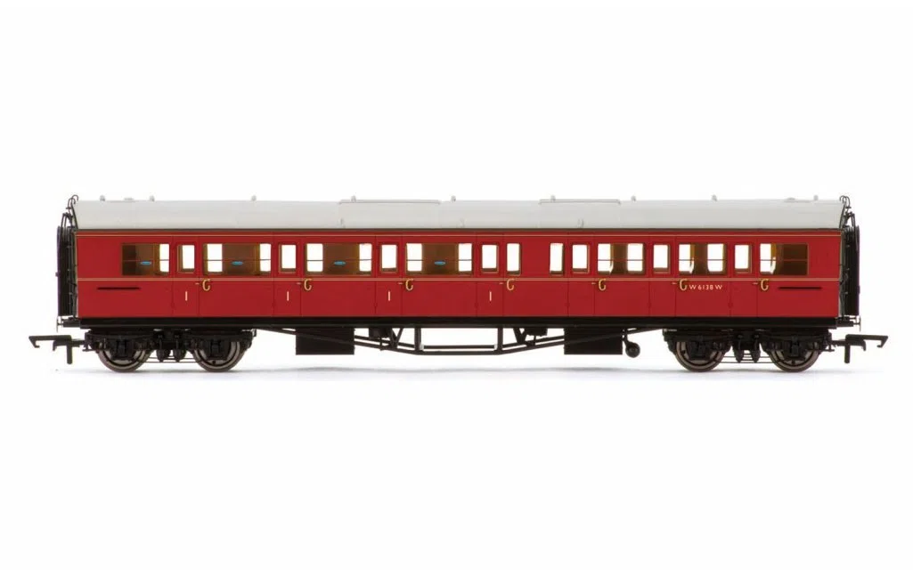 Hornby R4766 BR Collett Coach Korridor Composite LH w6138 W Zug Modell Set, Maroon