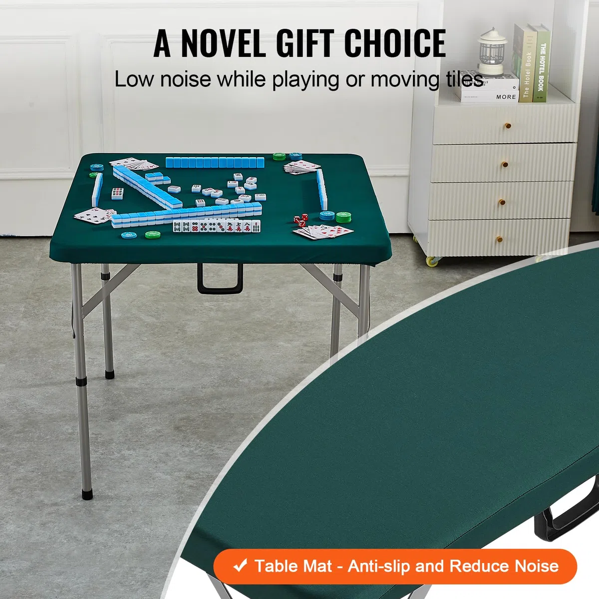 VEVOR Mahjong-Tisch, Klappbarer Kartentisch für 4 Spieler mit Verschleißfester Grüner Tischplatte, Tragbarer, Zweifach Quadratischer Dominotisch mit Tragegriff 86 x 86 x 74 cm Domino-Tisch