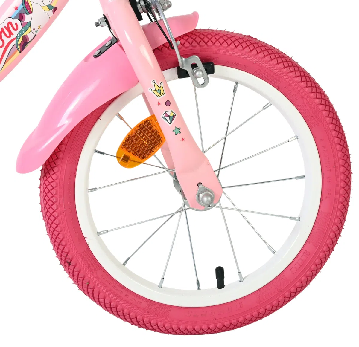 Volare Einhorn Kinderfahrrad Pink | 14 Zoll | 3,5–5 Jahre | Hand- & Rücktrittbremse | Stützräder | Verstellbarer Sattel | Puppensitz & Korb | Geschenk für Mädchen