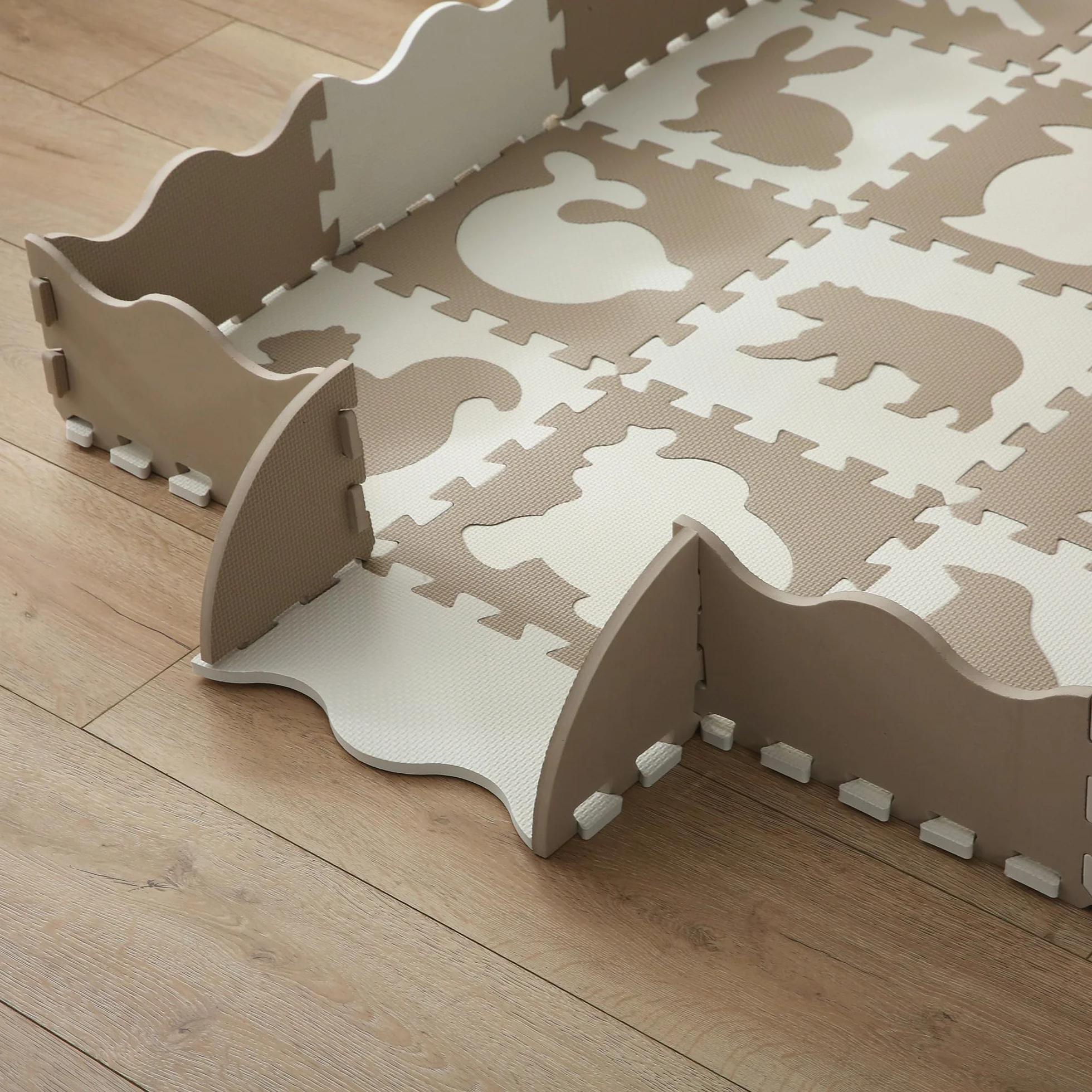Kindermatte Puzzlematte Kind Play Mat for Floor Interlocking Eva Foam Puzzle Mat Krabbeldecke FüR Tiermuster drucken Krabbelmatte rutschfest 142×142×1cm, Tannfarbe Modell 10