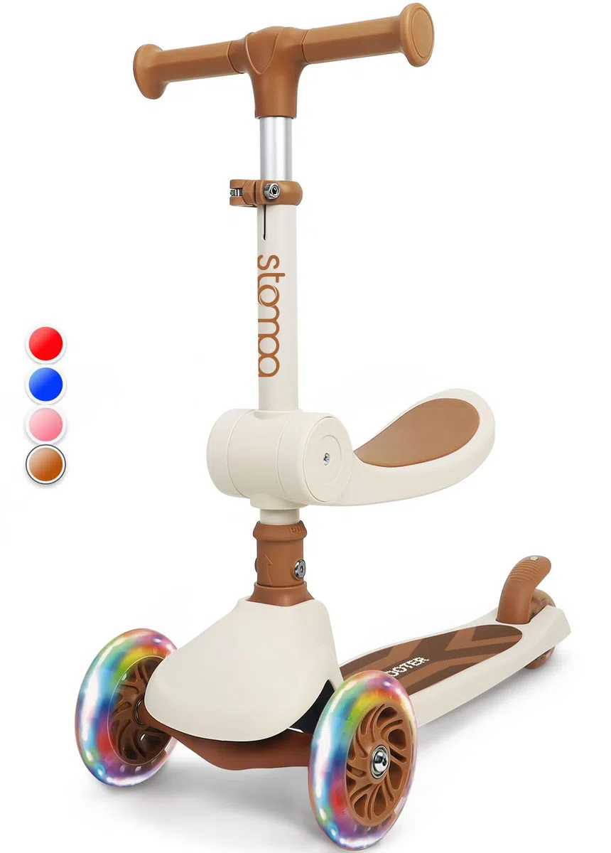 Stompa Roller Kinder 2 Jahre Scooter 2 in 1 Kinderroller ab 2 Jahre bis zu 50 kg mit Klappbar Sitz &LED Räder, Höhenverstellbarer, Faltbar Tretroller Dreirad Roller für Kleinkinder Jungen Mädchen