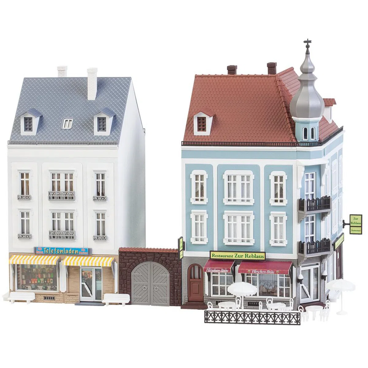 Faller 2 Stadthäuser Beethovenstraße Modellbausatz mit 582 Einzelteilen 202x118x200 mm I Modelleisenbahn Zubehör H0 I Modelleisenbahn H0 Stadthäuser