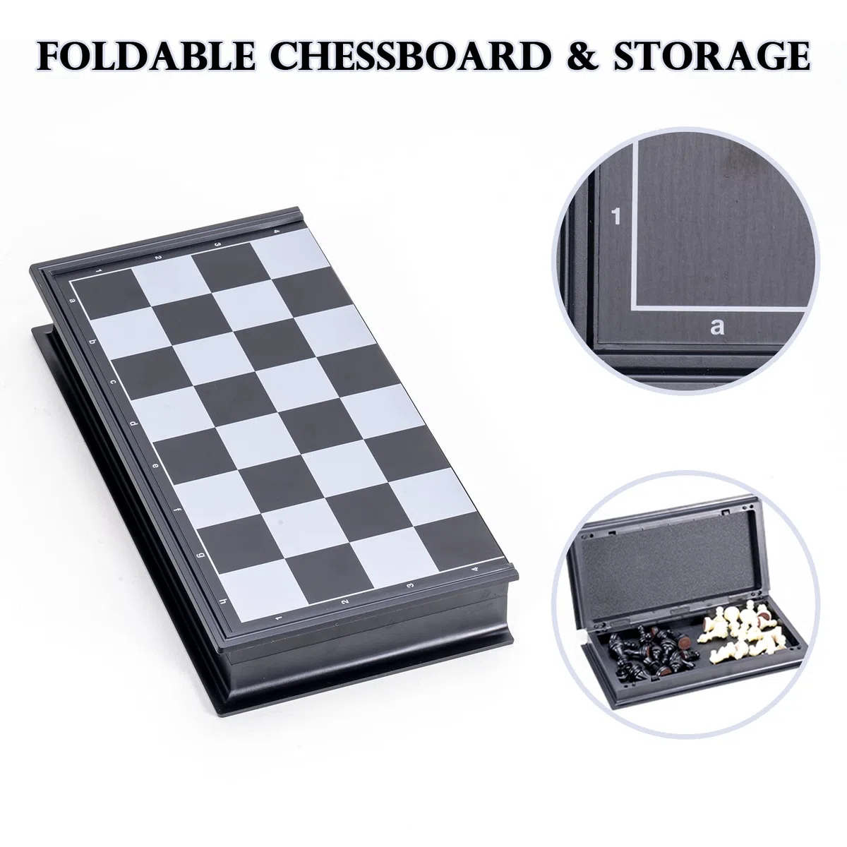 Schachspiel Kinder, Magnetischen Figuren Chess Board Tragbar Einklappbar Schachbrett Schach Schwarz Weiß für Unterwegs Schachanfänger (25×25cm)