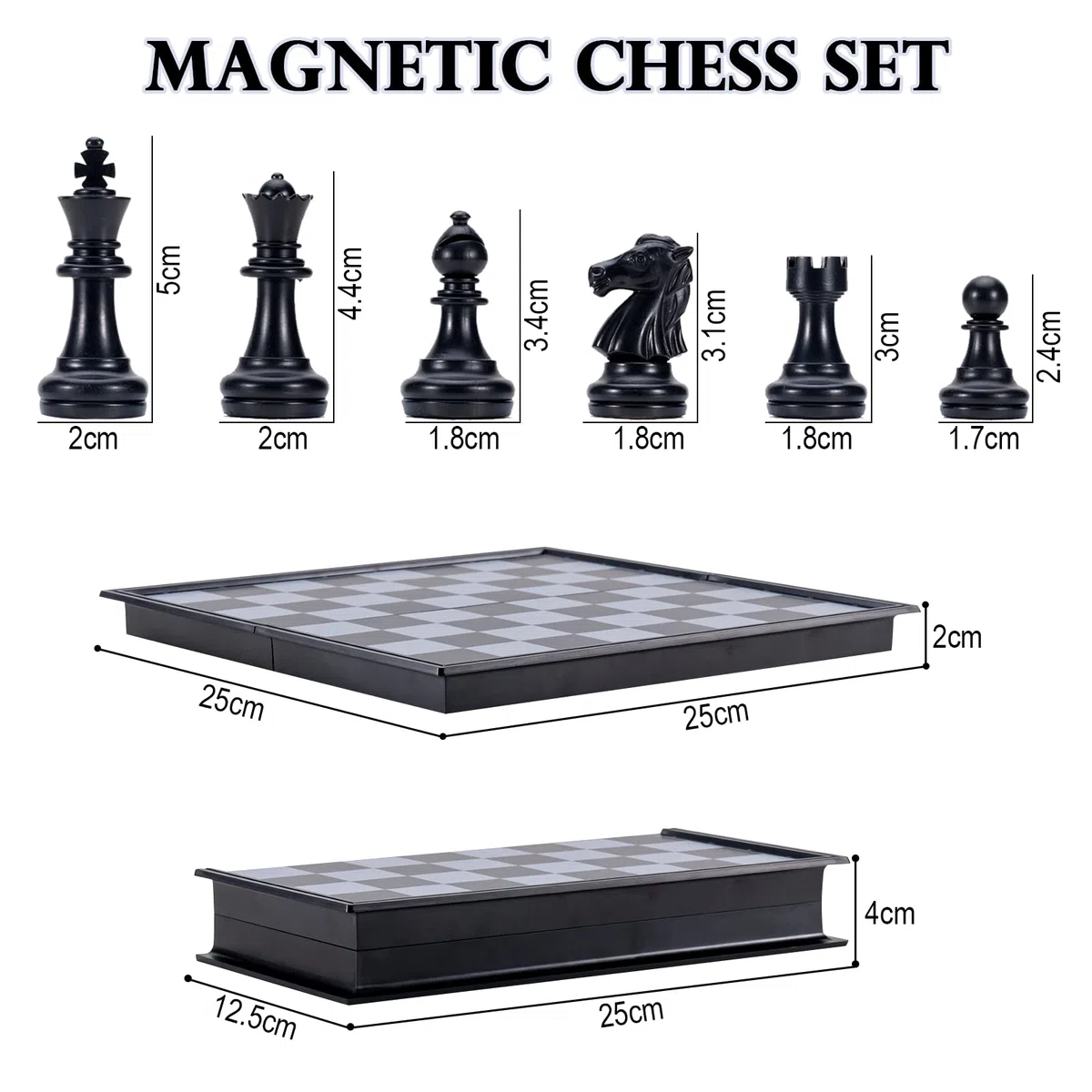 Schachspiel Kinder, Magnetischen Figuren Chess Board Tragbar Einklappbar Schachbrett Schach Schwarz Weiß für Unterwegs Schachanfänger (25×25cm)