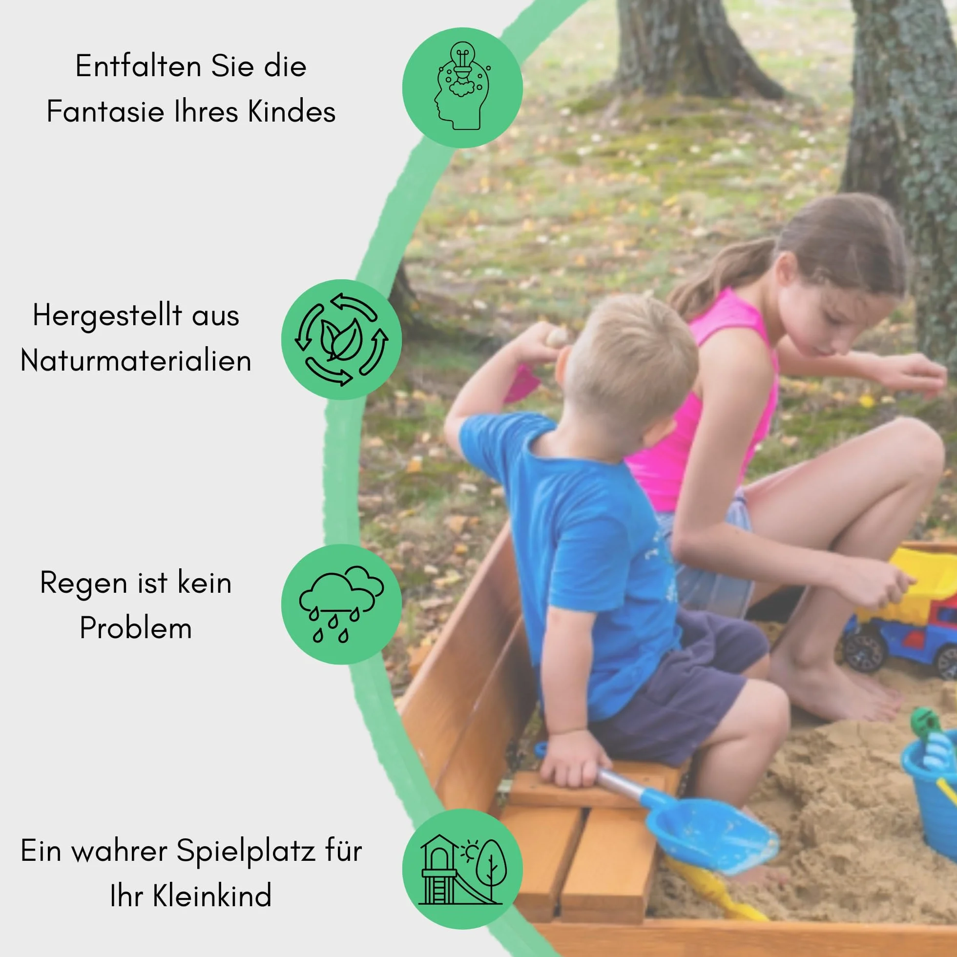 Sandkasten mit Abdeckung - 120 x 120 cm - Sandkasten Holz mit Deckel & Sitzbänken - Gartenspielzeug für Kinder - Sandkiste Imprägniert - Sandbox - Naturholz