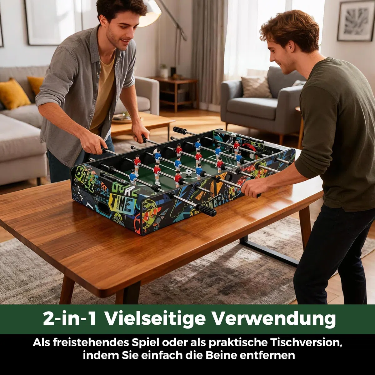 COSTWAY 2 in 1 Tischkicker mit abnehmbarer Tischplatte, Kickertisch mit 2 Bällen, 14 Spieler & Anzeigetafel, Tischfussball für Kinder & Erwachsene, Tischfußball für Zuhause, Büro & Bar, 86 x 51 x 69cm