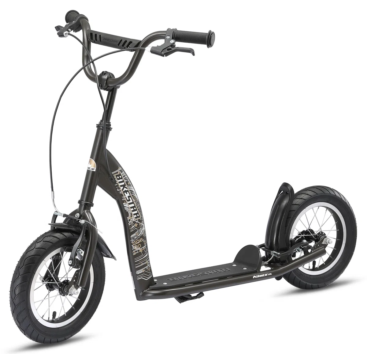 BIKESTAR Roller Kinderroller Tretroller Kickscooter mit Luftreifen für Jungen und Mädchen ab 6-7 Jahre ★ 12 Zoll Sport Kinder Scooter ★ Schwarz (matt)