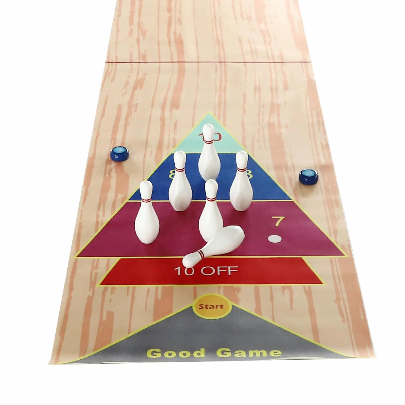 3 in 1 Shuffleboard Bowling Tischspiele 360x57cm, Tragbares Shuffleboard Tischkegelspiel Curling Spiel mit 6 Bowling und 2 Puttern für Kinder Familie Party