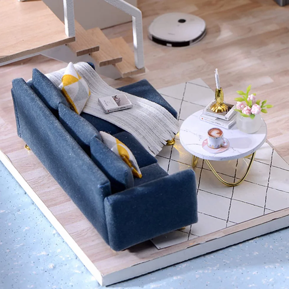 CUTEBEE Puppenhaus Miniatur mit Möbeln, Idee DIY hölzernes Puppenhaus-Kit, Maßstab 1:24 kreativer Raum(Cozy Time