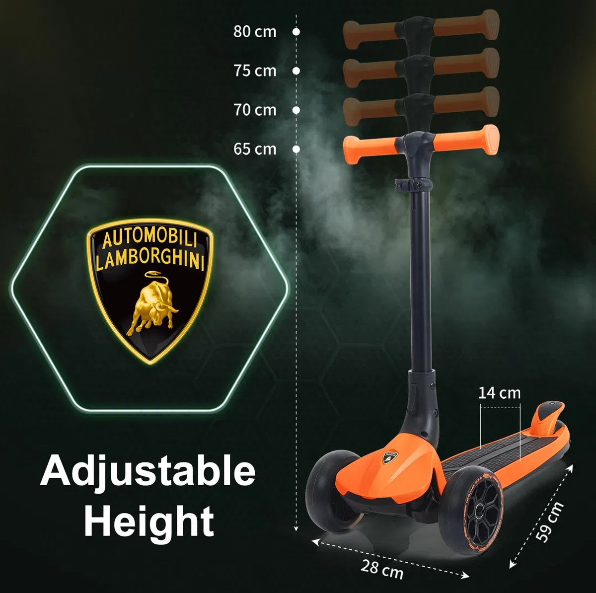 Lamborghini Roller Kinder 3-8 Jahre bis 50kg, Dreirad-Kinderroller mit LED-Rädern &Pedal, Höhenverstellung, Faltbarer Kinderroller ab 3 Jahre, Tretroller Kinderscooter ab Kleinkind Junge Mädchen