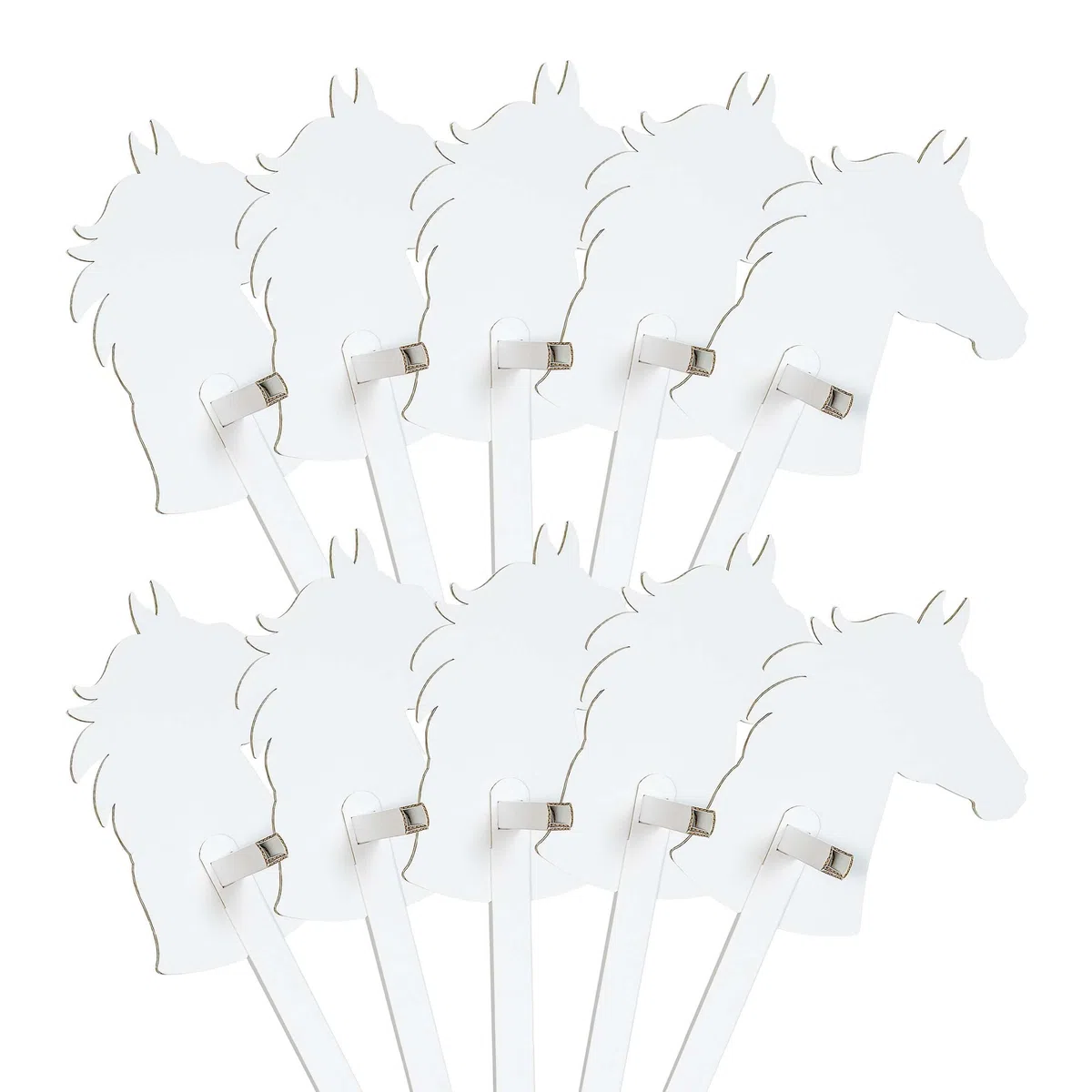 Steckenpferde 10er Set aus Pappe 115 x 40 x 25 cm Hobbyhorse Stockpferde - Pferd weiß zum Bemalen und Bekleben